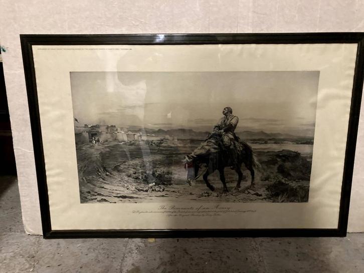 Grote kader met reproductie - Man te paard, Antiek en Kunst, Kunst | Etsen en Gravures, Ophalen