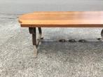 table basse en chêne avec pied en fer forgé, Ophalen, 50 tot 75 cm, Eikenhout, 50 tot 100 cm