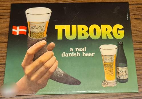 Tuborg publiciteitsbord hoornglas, Verzamelen, Biermerken, Zo goed als nieuw, Ophalen of Verzenden
