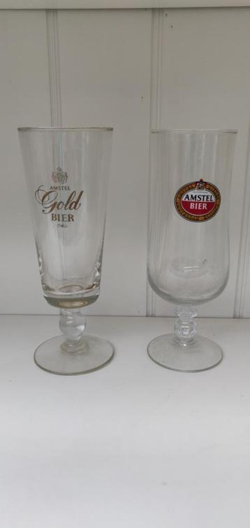 2 AMSTEL Bier glazen op voet, Verzamelen, Ophalen, Zo goed als nieuw, Bierglas