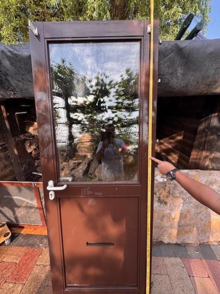 Porte en bois, Bricolage & Construction, Fenêtres & Moustiquaires, Utilisé, Porte extérieure, 200 à 215 cm, 80 à 100 cm, Verre