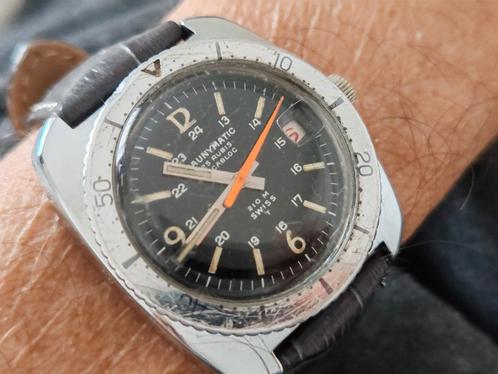 Plongeuse vintage automatic, Handtassen en Accessoires, Horloges | Heren, Zo goed als nieuw, Staal, Leer, Ophalen of Verzenden