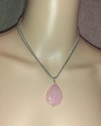 Ketting edelsteen hanger roze agaat dubbele ketting, Verzenden, Roze, Met edelsteen