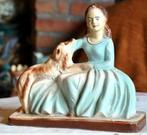 statue en platre vintage  jeune fille au chien, Antiquités & Art, Statue vintage en platre, Enlèvement ou Envoi