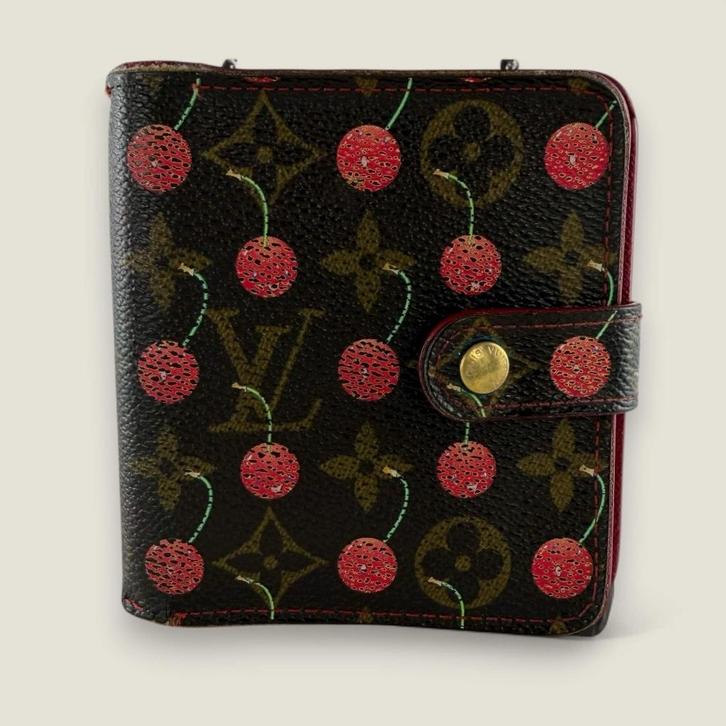 Louis Vuitton Takashi Murakami Cherry portemonnee, Handtassen en Accessoires, Portemonnees, Gebruikt, Overige merken, Bruin, Met knipsluiting