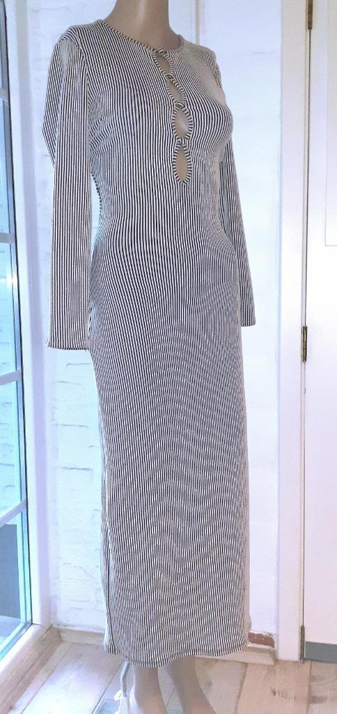 Lange jurk zwart wit pinstripe Asos XS of 34, Kleding | Dames, Jurken, Nieuw, Maat 34 (XS) of kleiner, Wit, Onder de knie, Verzenden