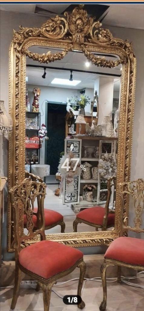 Grote franse spiegel met facetgeslepen glas met guirlandes, Antiquités & Art, Antiquités | Miroirs, Enlèvement