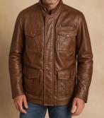 Bruine gladde leren jas, Kleding | Heren, Jassen | Winter, Maat 52/54 (L), Bruin, Ophalen of Verzenden, Zo goed als nieuw