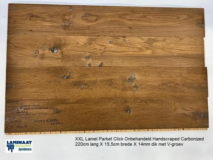 100m2 Lamel Parket Onbehandeld Handscraped Carbonized =€2995, Huis en Inrichting, Stoffering | Vloerbedekking, Nieuw, Parket, Bruin