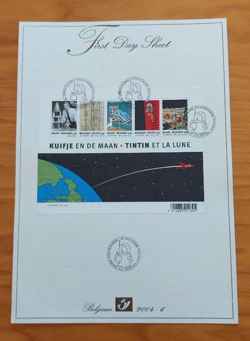 Belgium 2004 - FDS 3249/53 Bl 109 - Kuifje en de maan/Tintin, Timbres & Monnaies, Timbres | Europe | Belgique, Affranchi, Oblitération 1er jour