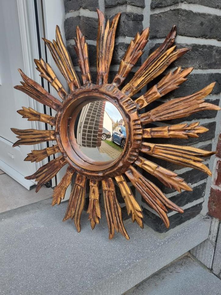 Zonnespiegel hout 52 cm, Huis en Inrichting, Woonaccessoires | Spiegels, Gebruikt, Minder dan 50 cm, Minder dan 100 cm, Rond, Ophalen of Verzenden
