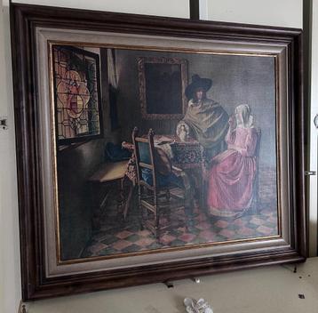 Schilderij (kopie) Jan Vermeer "Heer en Dame bij wijn" beschikbaar voor biedingen