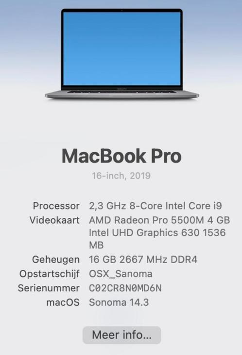 Macbook pro 16" 2019  1T (!) /16, Computers en Software, Apple Desktops, Gebruikt, Mac Pro, SSD, 2 tot 3 Ghz, 16 GB, Ophalen