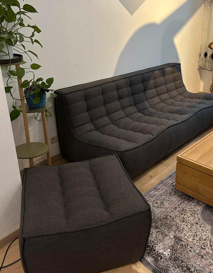 Ethnicraft sofa's N701(3+3+ footstool), Huis en Inrichting, Zetels | Complete zithoeken, Zo goed als nieuw, Stof, Ophalen