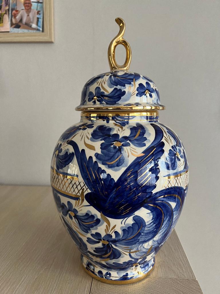 Handbeschilderde Dekselvaas, Henri Bequet Quaregnon, Belgie, Enlèvement