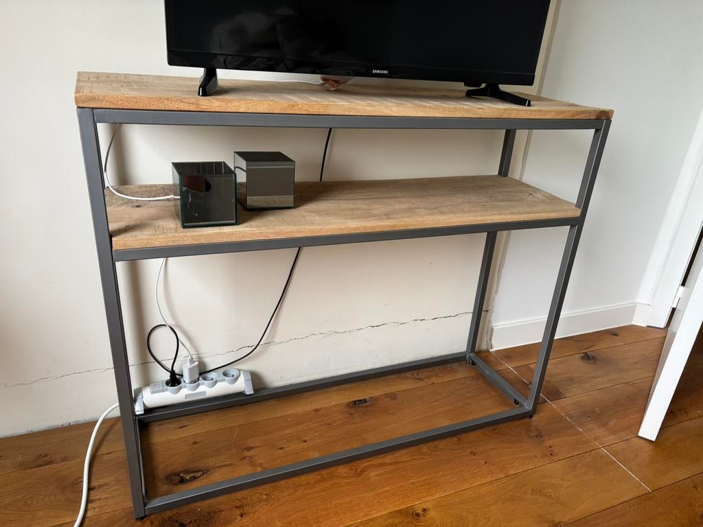 Mooie sidetable mangohout met grijs frame, Ophalen, Zo goed als nieuw