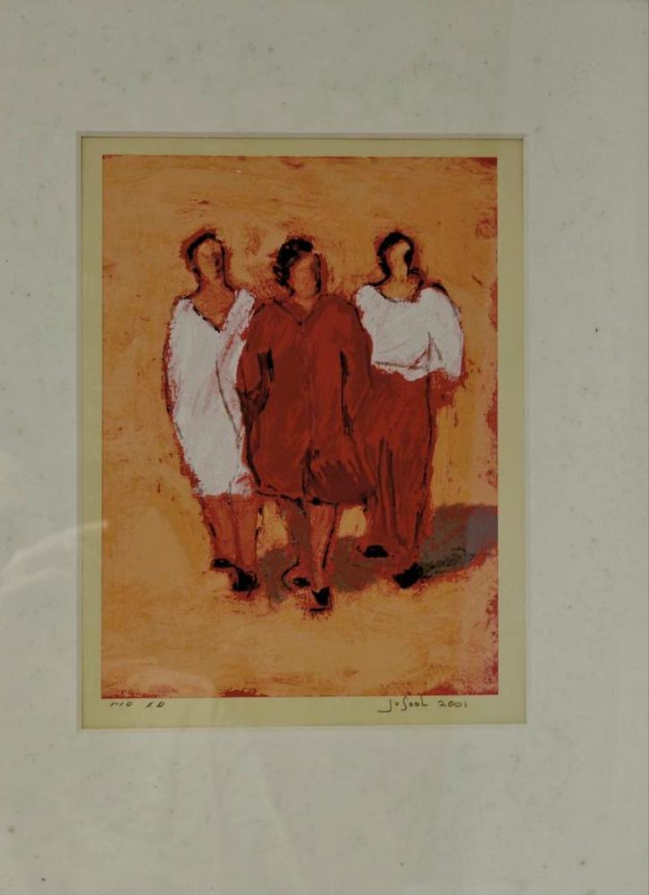 Zeefdruk José van Gool Drie vrouwen 2001, Antiek en Kunst, Kunst | Litho's en Zeefdrukken, Ophalen of Verzenden