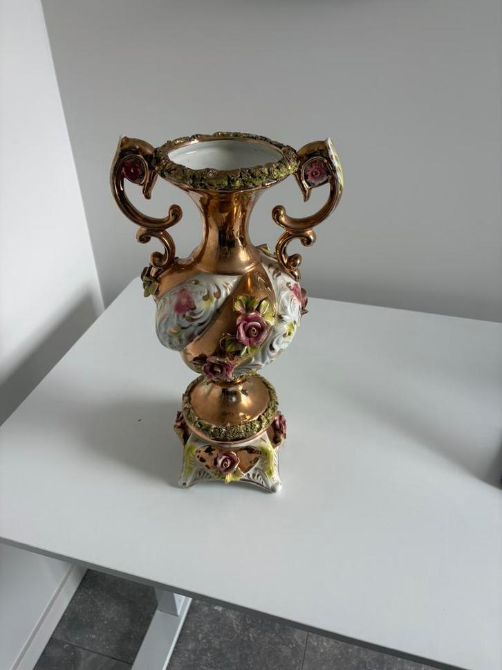 Antieke Capodimonte Stijl Vaas - Verguld Porselein, Antiek en Kunst, Antiek | Kandelaars, Ophalen