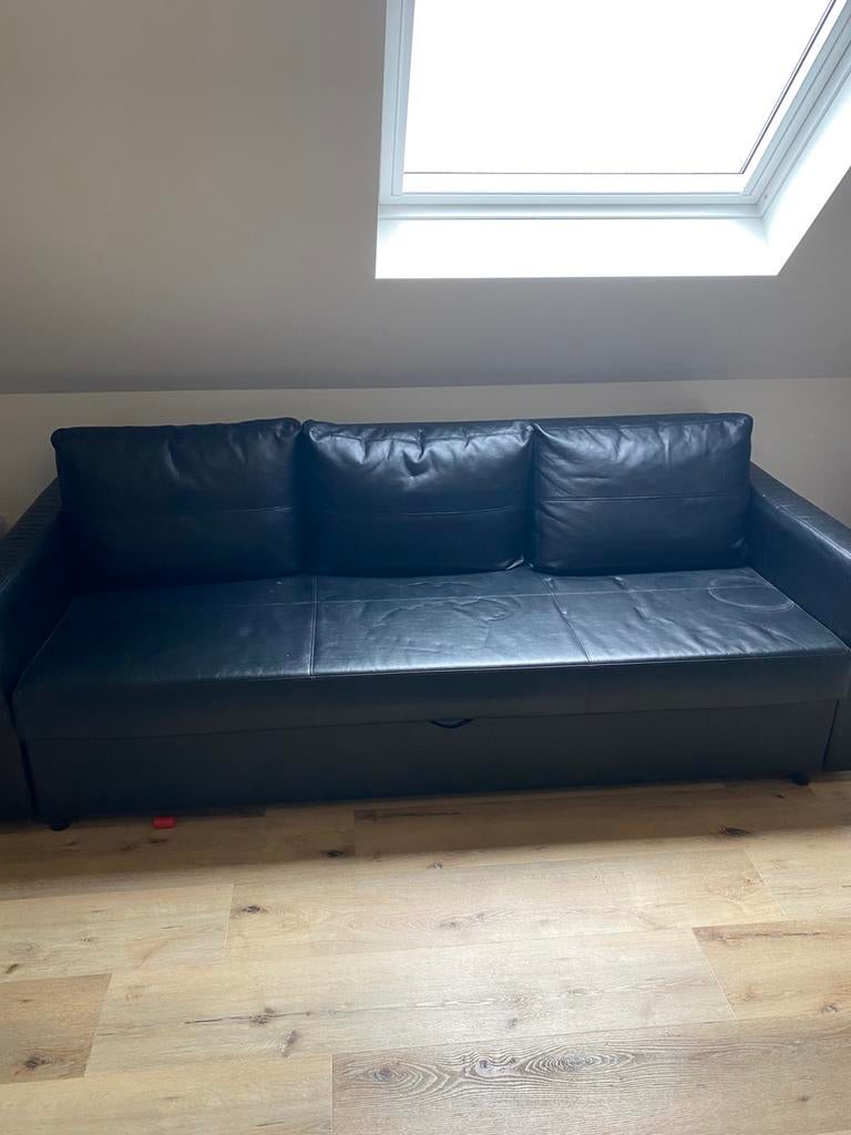 Zwart lederen zetelbed, Maison & Meubles, Chambre à coucher | Canapés-lits, Enlèvement, Comme neuf, Noir
