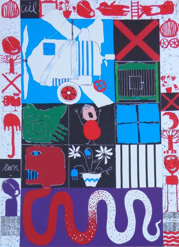 CHRISTIAN SILVAIN / CIEL. RIEN / KLEURZEEFDRUK 100x73cm SIG, Antiek en Kunst, Kunst | Litho's en Zeefdrukken, Ophalen of Verzenden