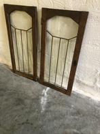 2 antieke Brocante retro glas in lood koper toog deuren, Antiek en Kunst, Ophalen