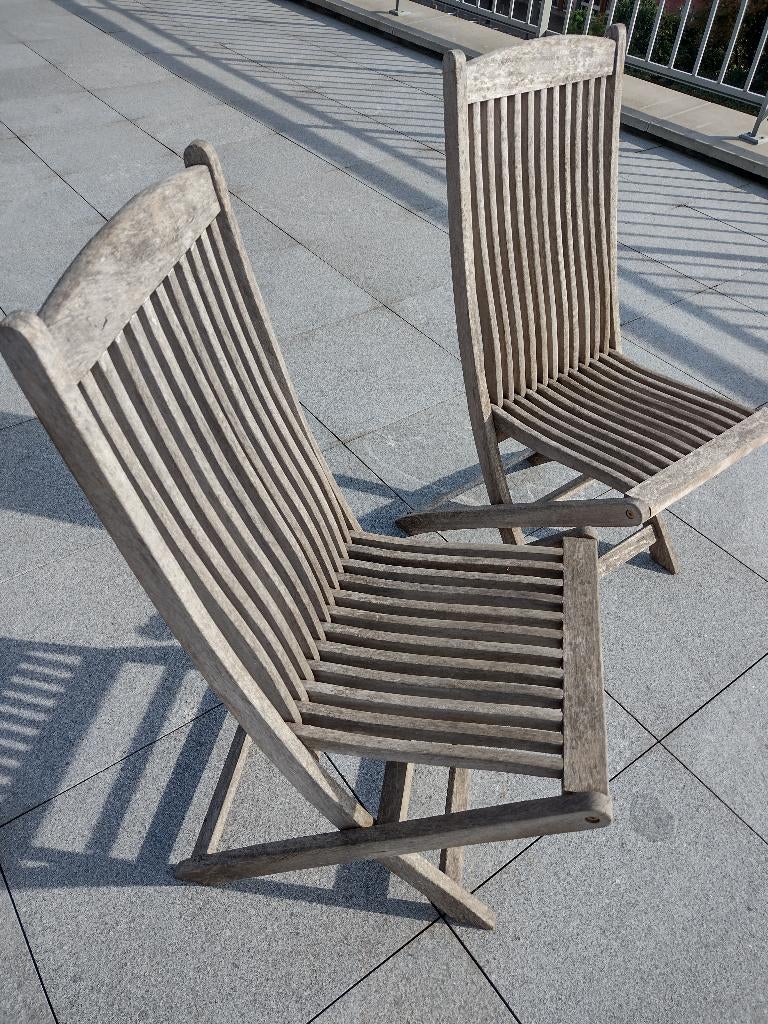 ronde houten tuintafel + 4 stoelen, Tuin en Terras, Tuintafels, Ophalen, Gebruikt