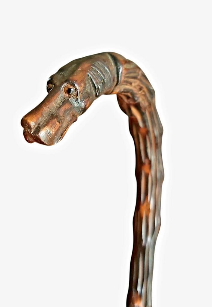 canne vintage tête de levier avec yeux en verre., Diversen, Wandelstokken, Ophalen of Verzenden