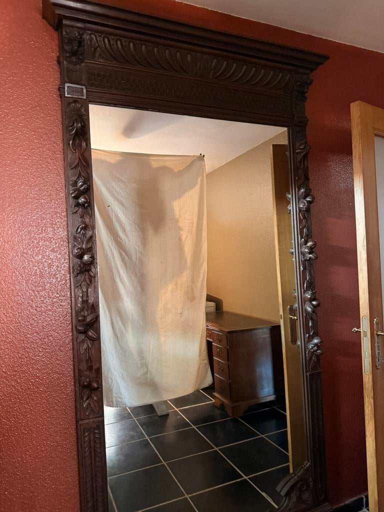 Mooie grote eiken antieke spiegel, Antiek en Kunst, Ophalen