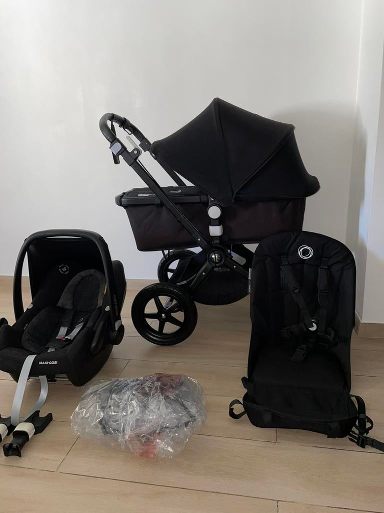 Bugaboo Cameileon 3 Black Zwart 3-in-1 kinderwagen Set, Kinderen en Baby's, Buggy's, Zo goed als nieuw, Maxi-Cosi, Regenhoes, Verstelbare rugleuning
