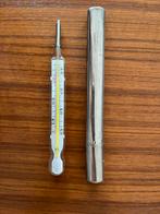 Vintage glazen lichaamsthermometer in metalen beschermkoker, Antiquités & Art, Curiosités & Brocante, Envoi