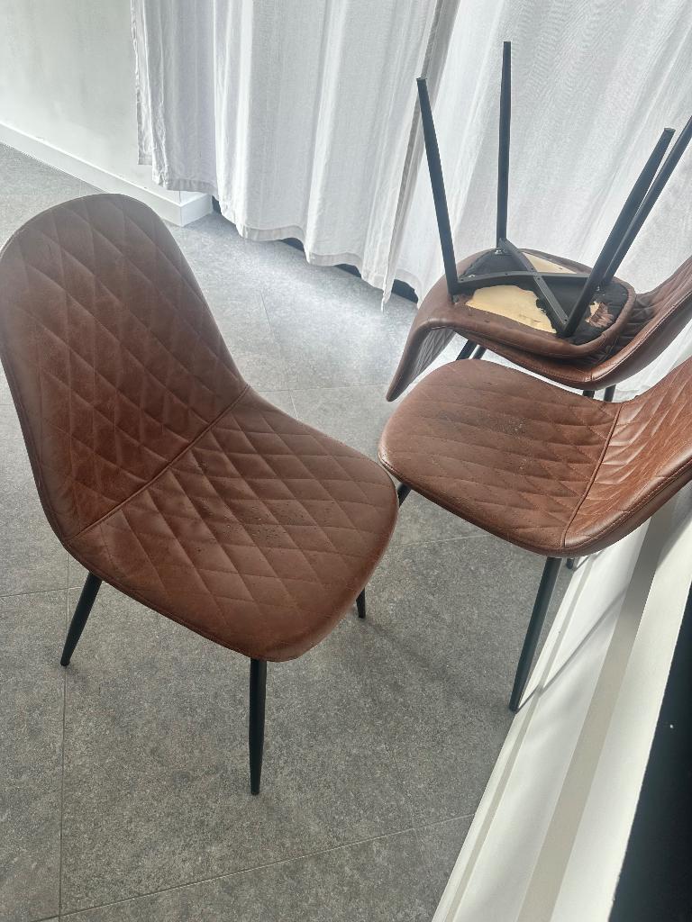 8 bruine gebruikte Stoelen lederlook, Huis en Inrichting, Stoelen, Ophalen, Gebruikt, Bruin, Vijf, Zes of meer stoelen