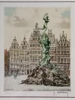 Roger Hebbelinck (1912-1987) - Antwerpen met Silvius Brabo, Antiek en Kunst, Kunst | Etsen en Gravures, Ophalen of Verzenden