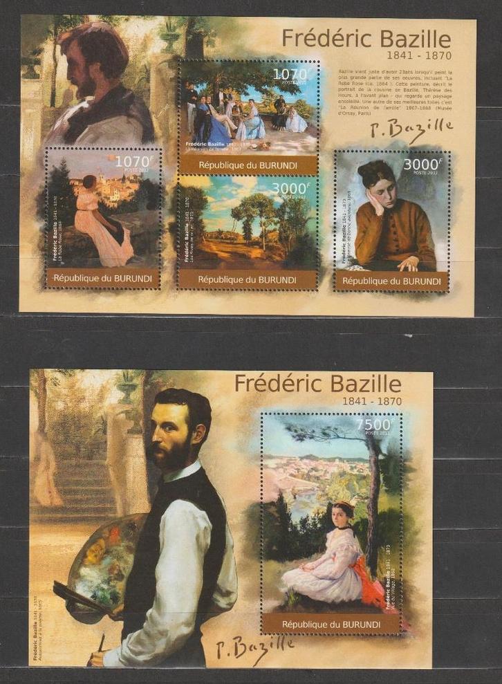 Burundi 2012 Blocks Frédéric Bazille (peintre) **, Timbres & Monnaies, Timbres | Afrique, Non oblitéré, Autres pays, Enlèvement ou Envoi