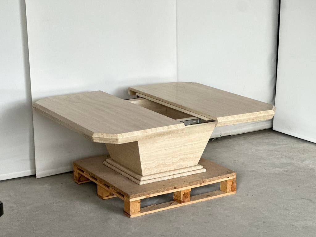 Vintage travertine coffeetable met bar, Antiek en Kunst, Ophalen