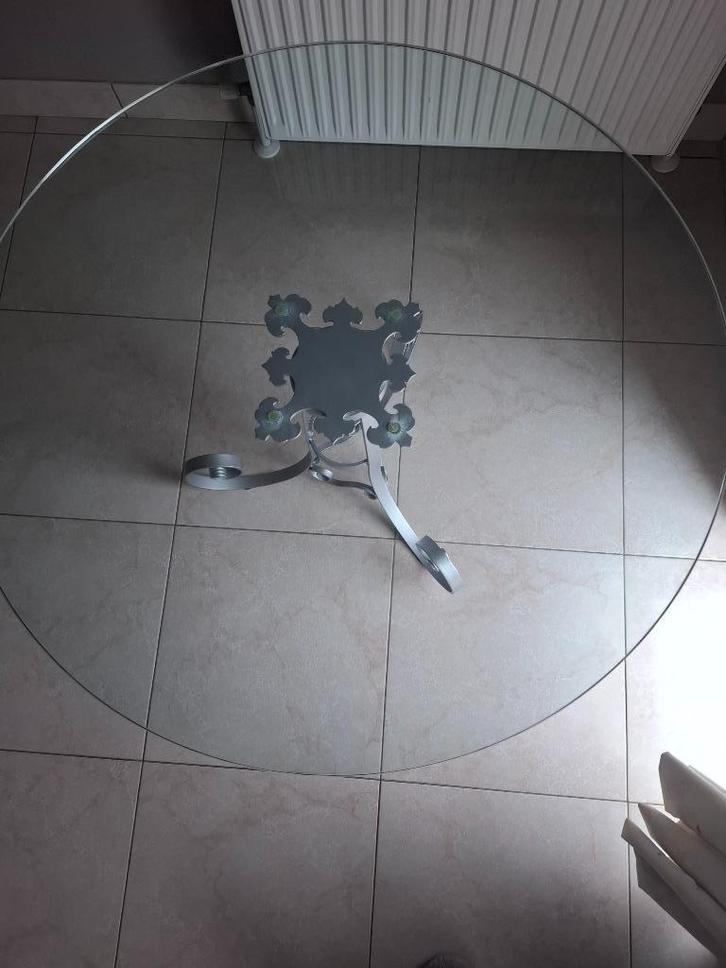Tafel met glazen blad Ø 100 cm, Huis en Inrichting, Tafels | Salontafels, Zo goed als nieuw, 50 tot 75 cm, 100 tot 150 cm, Rond