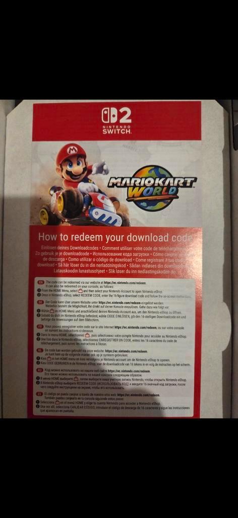 Mario Kart World à télécharger (code non utilisé)., Consoles de jeu & Jeux vidéo, Jeux | Nintendo Switch, Neuf, Course et Pilotage