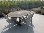 Tafel in teak. Stevige stoelen, stapelbaar., Tuin en Terras, Ophalen, Gebruikt