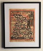 Keith Haring tekent op krantenpapier. Ingelijst verkocht, Ophalen of Verzenden