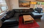 Moderne robuuste zwart leren hoeksalon in U-vorm, Huis en Inrichting, Ophalen, Zo goed als nieuw, Leer, Modern, robust