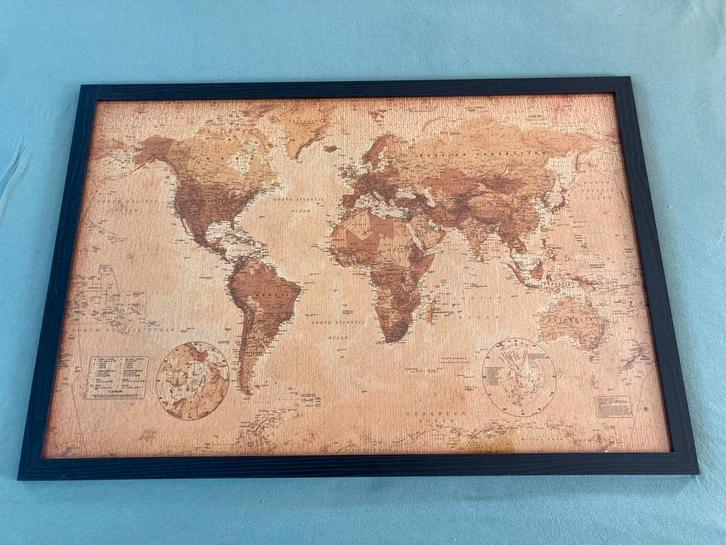 Wereldkaart Okertinten, Huis en Inrichting, Woonaccessoires | Wanddecoraties, Gebruikt, Ophalen