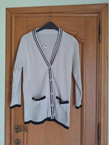 Gilet coton beige & marine - taille 38 beschikbaar voor biedingen