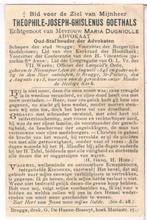 Advokaat. Goethals Theophile.° Nieuwpoort 1845 † Brugge 1913, Verzamelen, Bidprentjes en Rouwkaarten, Bidprentje, Ophalen of Verzenden