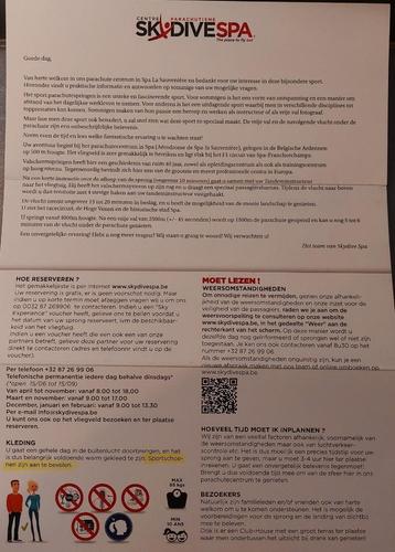 Parachutesprong SPA + videoveslag 3D beschikbaar voor biedingen