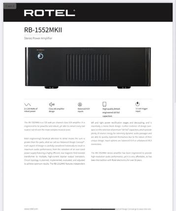 Prachtige ROTEL Power Amplifier RB 1552 MKII beschikbaar voor biedingen