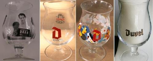 4 verres Duvel différents Daan, Hedof, flèches croisées, Collections, Marques de bière, Neuf, Duvel, Enlèvement ou Envoi