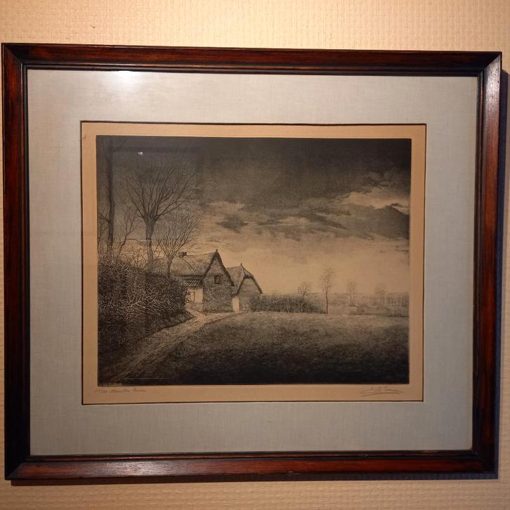 Emiel De Cooman, Ets “Maartse Buien” (1954), 65x75cm, Antiquités & Art, Art | Eaux-fortes & Gravures, Enlèvement ou Envoi