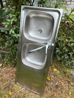 Evier double inox, Maison & Meubles, Autres couleurs, Enlèvement, Utilisé, 50 à 100 cm