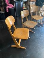 4 vintage houten stoelen, Ophalen, Gebruikt, Bruin, Vintage