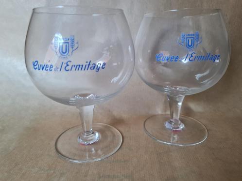 2 Bierglazen Cuvée de l'Ermitage, Collections, Verres & Petits Verres, Comme neuf, Verre à bière, Enlèvement ou Envoi