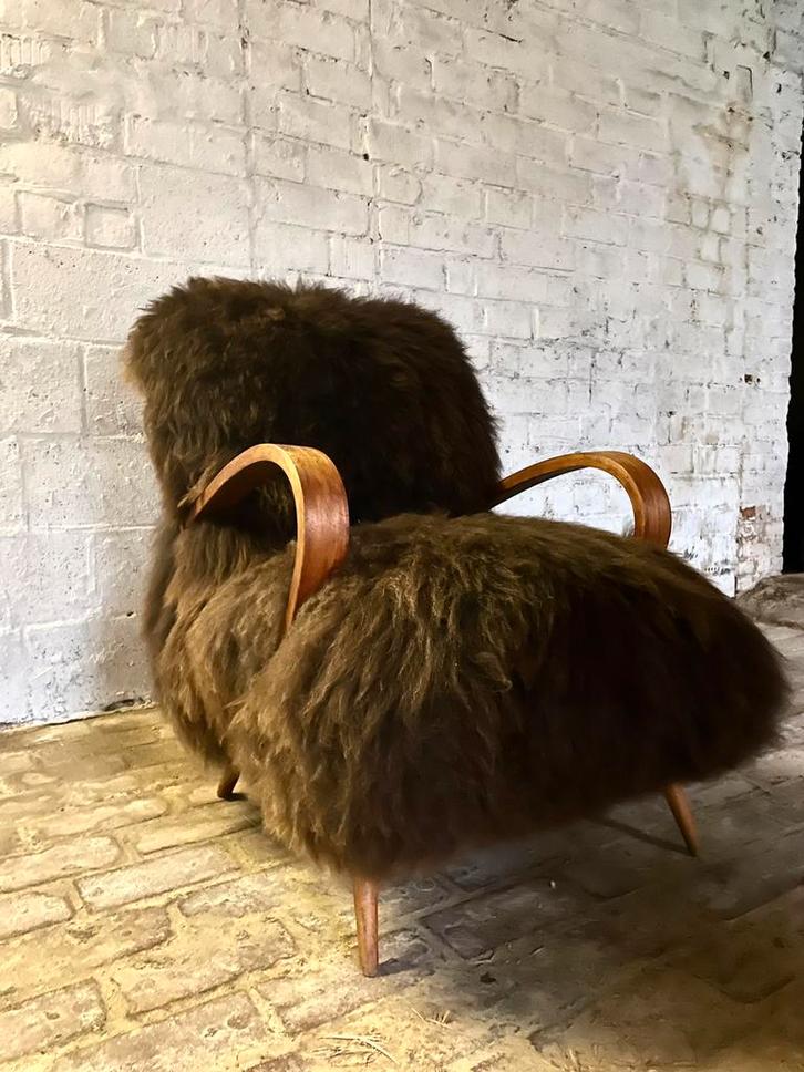 Vintage cocktail lounge in Ijslands schapenvacht, Maison & Meubles, Fauteuils, Comme neuf, Enlèvement